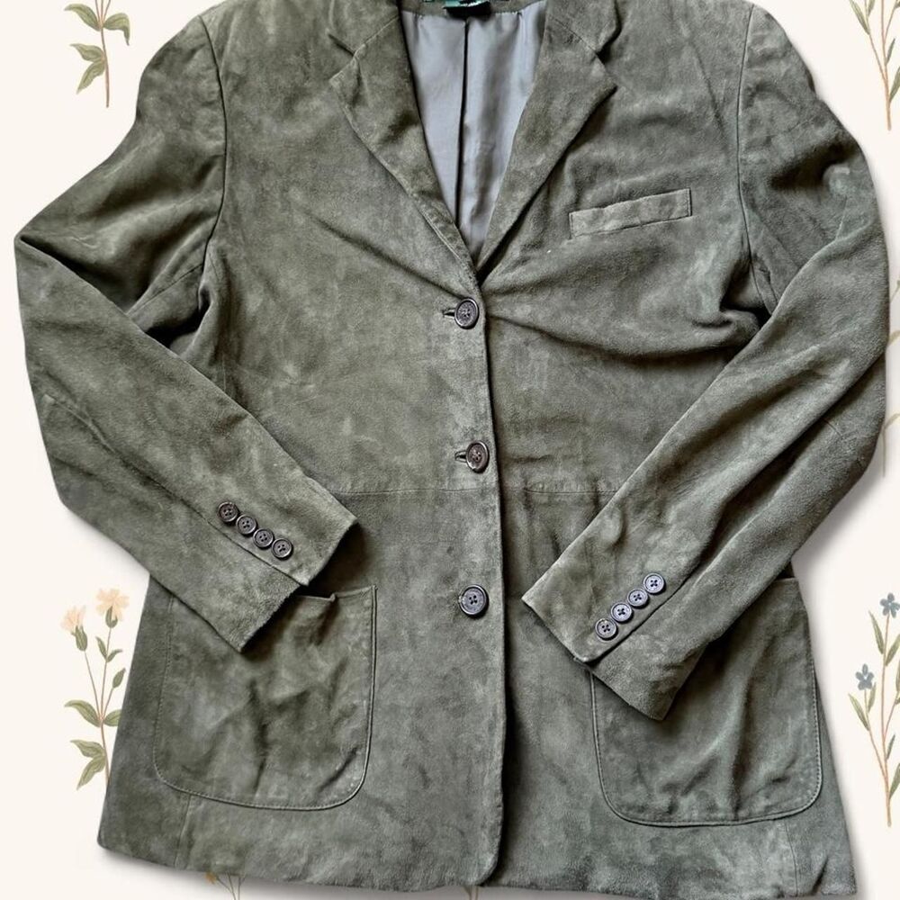 Vintage Lauren Ralph Lauren Olive Green Suede Blazer Jacket Petite Medium